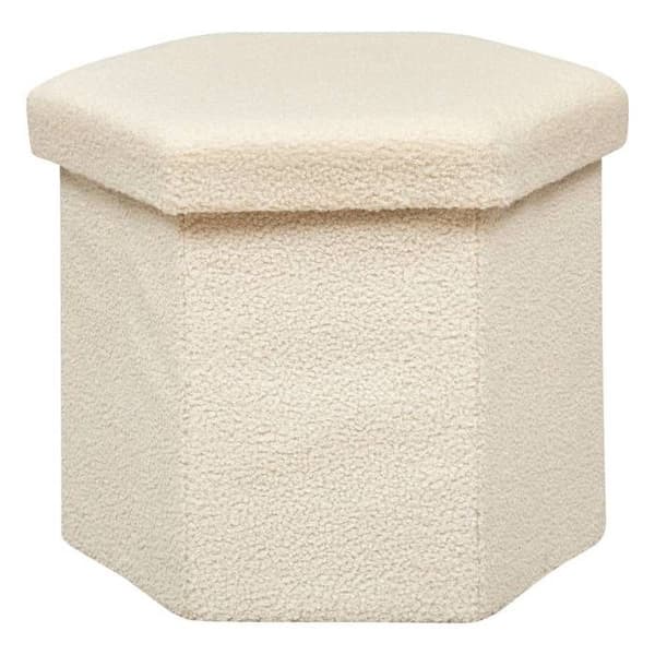 Fällbar pouf "Jaiko" i bouclette 40x38cm vit elfenben - Vit elfenben - Atmosphera inredningsdesigner