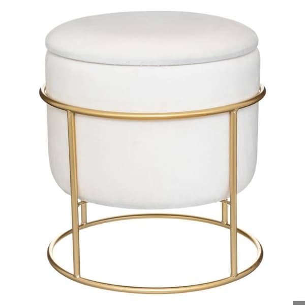 Pouf förvaring - Atmosphera - Vit Ivoire Sammet - D 42 cm - H 44 cm - 1 plats