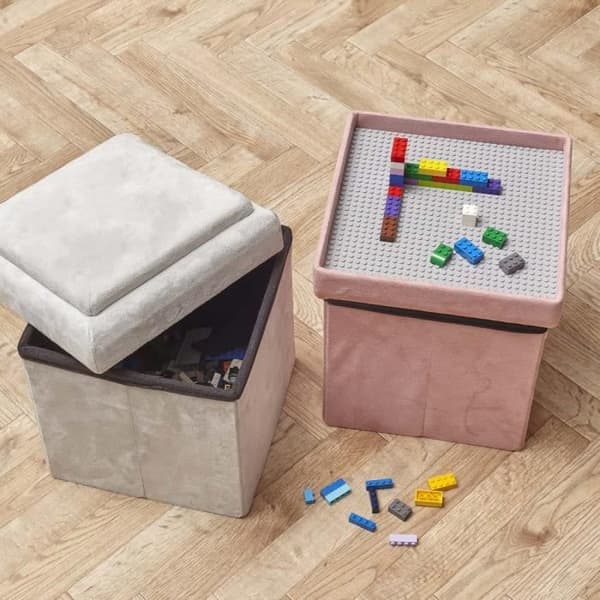 Fällbar pouf förvaring kompatibel med byggstenar Ljusgrå