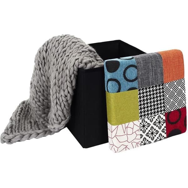 HOME DECO FACTORY HD6506 Home Deco Factory-HD6506-Fällbar Pouf Patchwork Förvaring Ass 2i1, Trä, Flerfärgad, 38x38x312