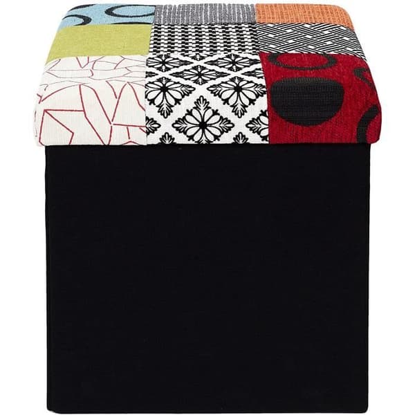 HOME DECO FACTORY HD6506 Fällbar Patchwork Pouf Förvaringsass 2i1, Trä, Flerfärgad, 38x38x38cm46