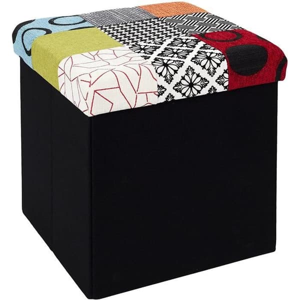 HOME DECO FACTORY HD6506 Fällbar Patchwork Pouf Förvaringsass 2i1, Trä, Flerfärgad, 38x38x38cm46