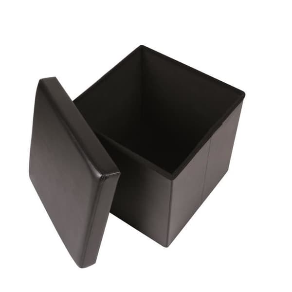 Fällbar förvaringspuff svart läderlook - Kontemporär - Design - 37,5x37,5x37,5cm