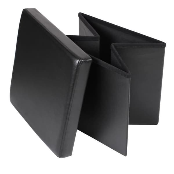 Fällbar förvaringspuff svart läderlook - Kontemporär - Design - 37,5x37,5x37,5cm