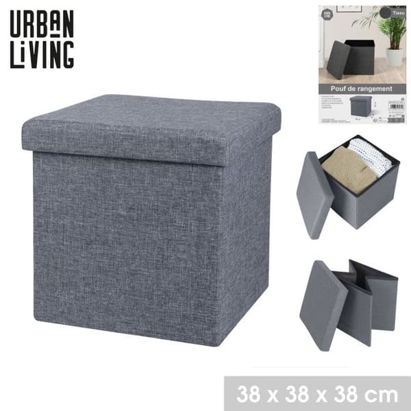 Grå Fällbar Tygkub - Urban Living - 37,5 x 37,5 x 37,5 cm