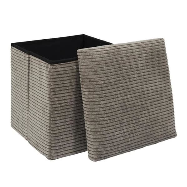 Pouf Förvaringspuff Fällbar Ribbad "Scott" 38cm Taupe