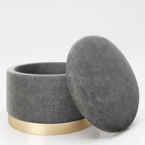 POUF SUE: den praktiska pallen i vintage 60-talsstil i grått, design av Phoenix Suisse, i samarbete med PLAYBOY USA