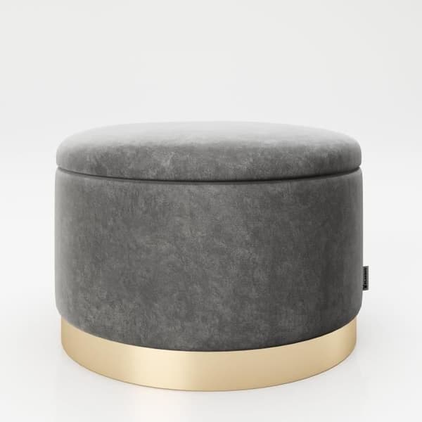 POUF SUE: den praktiska pallen i vintage 60-talsstil i grått, design av Phoenix Suisse, i samarbete med PLAYBOY USA