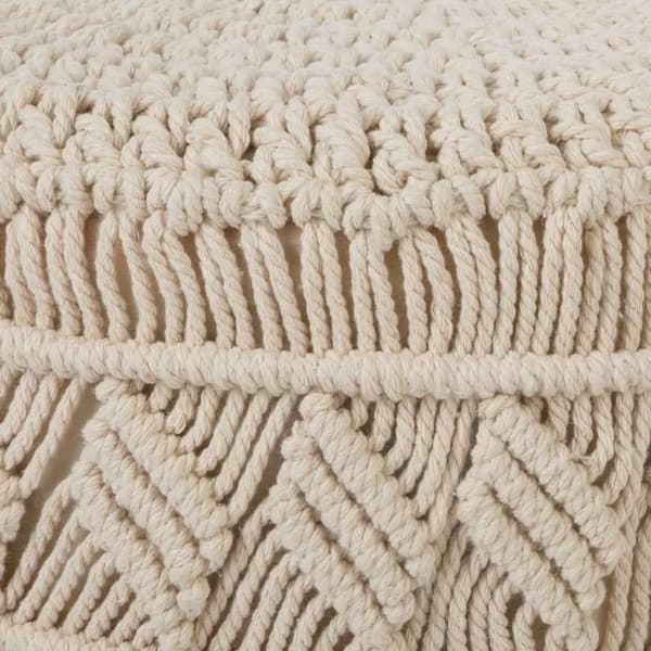Summer Macramé Rund Puff Pall - Atmosphera - Ø 32 x H. 42 cm - Beige