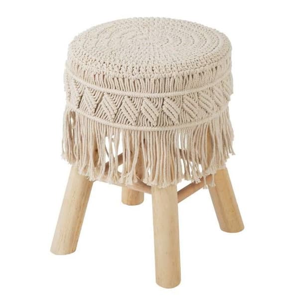 Summer Macramé Rund Puff Pall - Atmosphera - Ø 32 x H. 42 cm - Beige