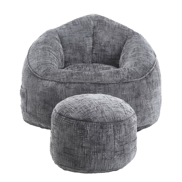 Bean Bag Stolar för Vuxna med Högtrycksskum och Polstrad Skumkudde – Lazy Sofa Stol med Fotpall, Komprimerad och Bekväm i Grå Färg