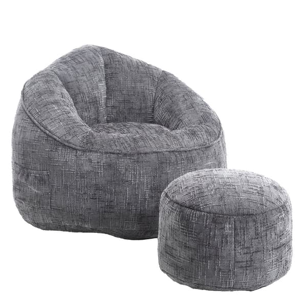 Bean Bag Stolar för Vuxna med Högtrycksskum och Polstrad Skumkudde – Lazy Sofa Stol med Fotpall, Komprimerad och Bekväm i Grå Färg