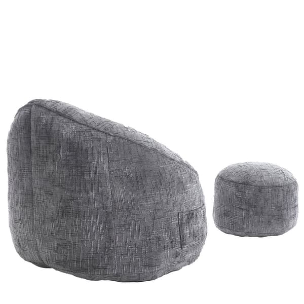 Bean Bag Stolar för Vuxna med Högtrycksskum och Polstrad Skumkudde – Lazy Sofa Stol med Fotpall, Komprimerad och Bekväm i Grå Färg