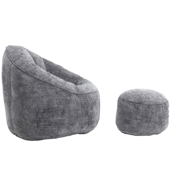 Bean Bag Stolar för Vuxna med Högtrycksskum och Polstrad Skumkudde – Lazy Sofa Stol med Fotpall, Komprimerad och Bekväm i Grå Färg
