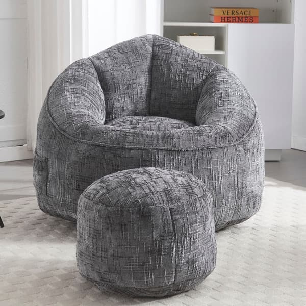 Bean Bag Stolar för Vuxna med Högtrycksskum och Polstrad Skumkudde – Lazy Sofa Stol med Fotpall, Komprimerad och Bekväm i Grå Färg