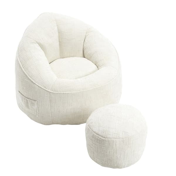 Sækkestol Sofastol med Fodskammel – Komprimeret Memory Foam Fyld, Ergonomisk Design til Voksne, Blød Chenille, Beige