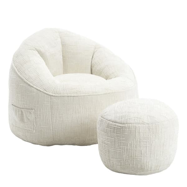 Sækkestol Sofastol med Fodskammel – Komprimeret Memory Foam Fyld, Ergonomisk Design til Voksne, Blød Chenille, Beige