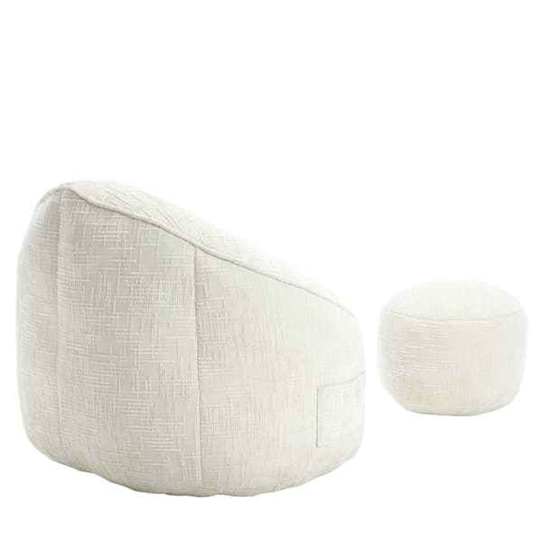 Sækkestol Sofastol med Fodskammel – Komprimeret Memory Foam Fyld, Ergonomisk Design til Voksne, Blød Chenille, Beige
