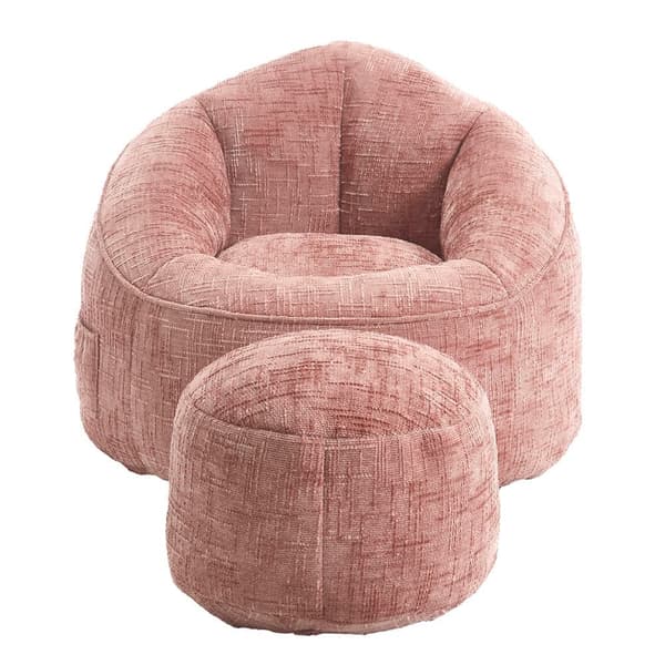 Saccosäck  Soffa med Fotpall – Ergonomisk Stol för Vuxna, Komprimerad Memory Foam, Mjuk Chenille, Rosa