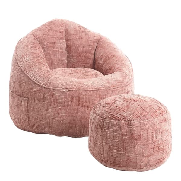 Saccosäck Soffa med Fotpall – Ergonomisk Stol för Vuxna, Komprimerad Memory Foam, Mjuk Chenille, Rosa