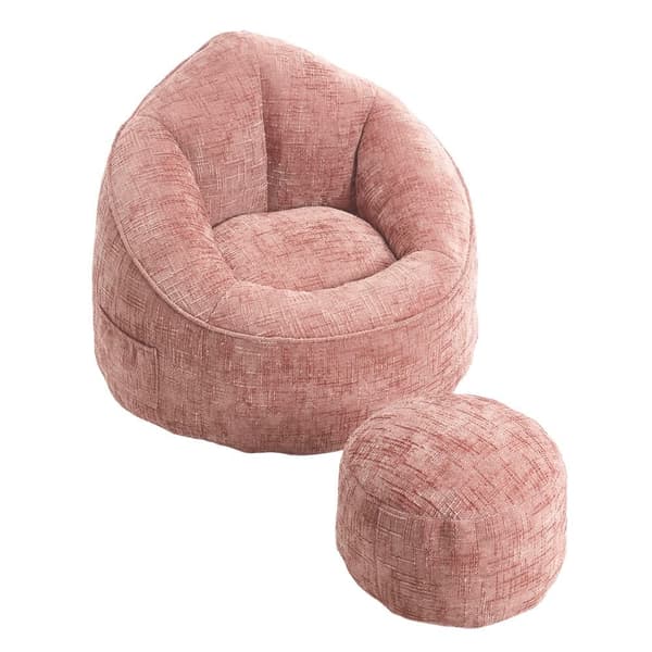 Saccosäck Soffa med Fotpall – Ergonomisk Stol för Vuxna, Komprimerad Memory Foam, Mjuk Chenille, Rosa