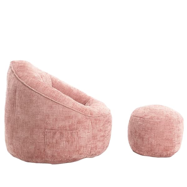 Saccosäck  Soffa med Fotpall – Ergonomisk Stol för Vuxna, Komprimerad Memory Foam, Mjuk Chenille, Rosa