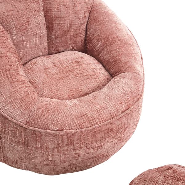 Saccosäck Soffa med Fotpall – Ergonomisk Stol för Vuxna, Komprimerad Memory Foam, Mjuk Chenille, Rosa
