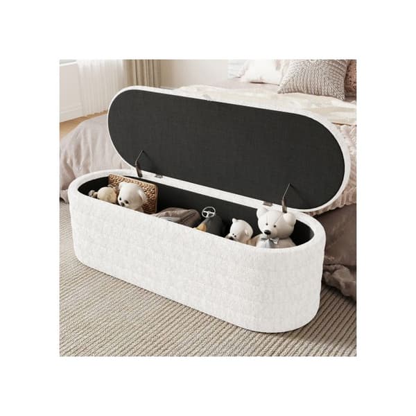 Soffa-säng och puff med förvaringsutrymme 120 x 40 cm, vadderad puff med förvaringsutrymme, vit