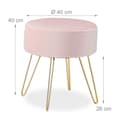 Miniatyrbild 4 av 6: Relaxdays pouf coiffeuse, rund, elegant, gyllene metallben, modern, sammetspall, HxD: 40x40 cm, rosa