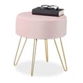 Miniatyrbild 1 av 6: Relaxdays pouf coiffeuse, rund, elegant, gyllene metallben, modern, sammetspall, HxD: 40x40 cm, rosa