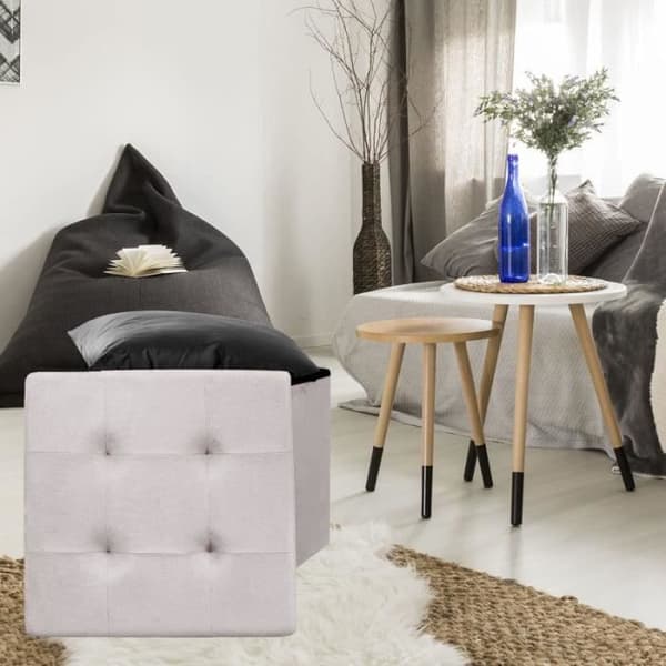 Fyrkantig hopfällbar förvaringspufflåda i beige mocka - Home Deco Factory HD3419