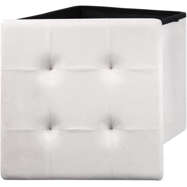 Fyrkantig hopfällbar förvaringspufflåda i beige mocka - Home Deco Factory HD3419