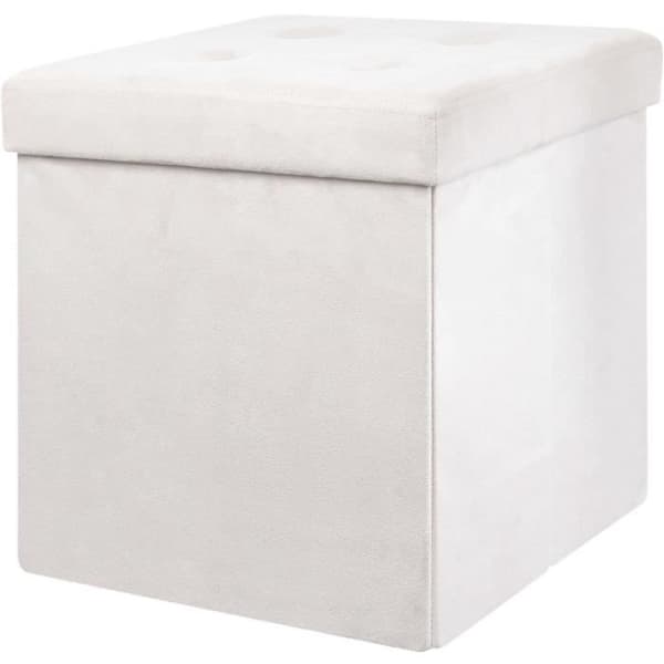 Fyrkantig hopfällbar förvaringspufflåda i beige mocka - Home Deco Factory HD3419