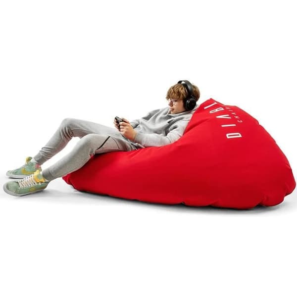 Diablo Pouf Poire Gaming XXL Sittpuff med Fyllning för Vuxna med EPS Polyesterkulor 110 cm x 100 cm (Röd)