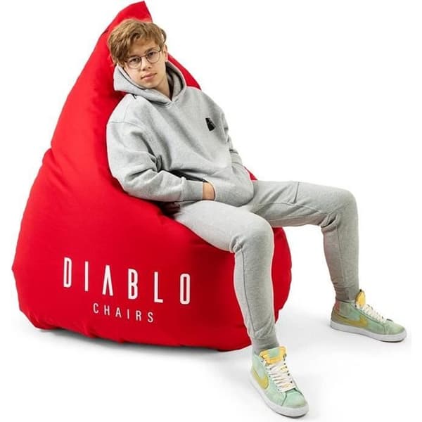 Diablo Pouf Poire Gaming XXL Sittpuff med Fyllning för Vuxna med EPS Polyesterkulor 110 cm x 100 cm (Röd)