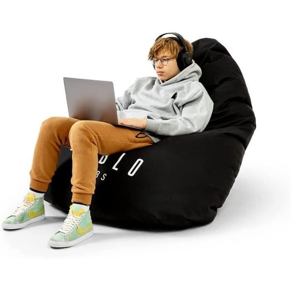 Diablo Pouf Poire Gaming XXL Beanbag Pouf med fyllning för vuxna med EPS-polymerpärlor 110 cm x 100 cm (Svart)