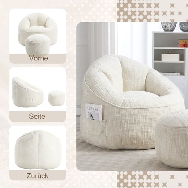 Säcksäcksoffa med högtrycksskum, säcksäck i vuxenmaterial med vadderad skumfyllning, komprimerad säcksäck med fotstöd (beige)