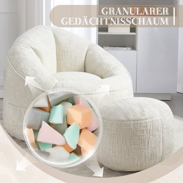 Säcksäcksoffa med högtrycksskum, säcksäck i vuxenmaterial med vadderad skumfyllning, komprimerad säcksäck med fotstöd (beige)