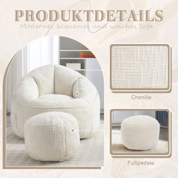 Säcksäcksoffa med högtrycksskum, säcksäck i vuxenmaterial med vadderad skumfyllning, komprimerad säcksäck med fotstöd (beige)