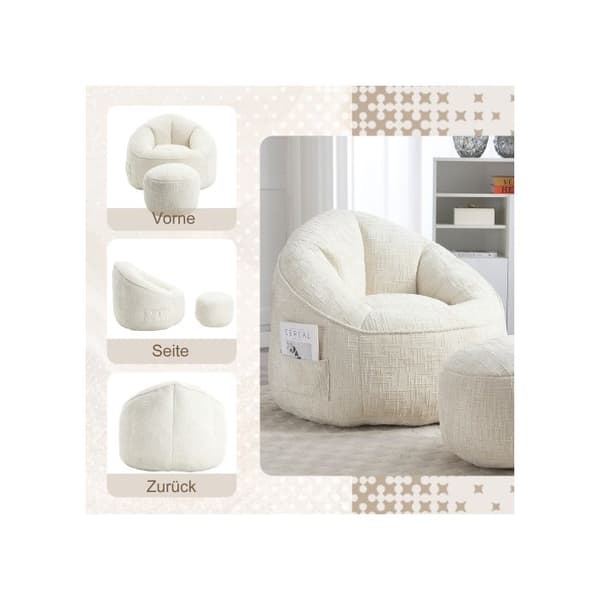 Hocker soffa stol högtrycksskum hocker vuxenmaterial med komprimerad skumkuddar hocker med fotstöd (beige)