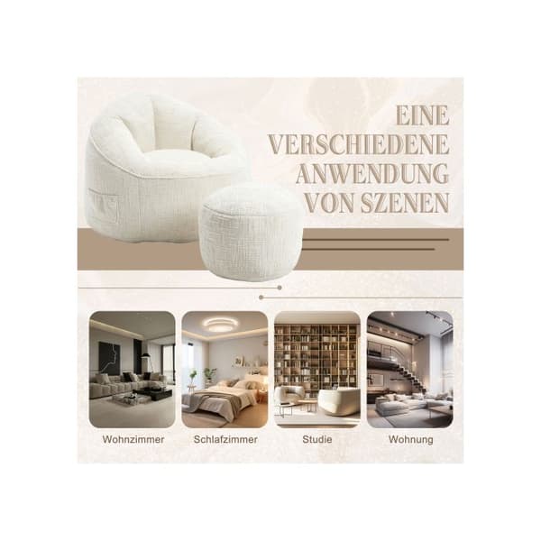 Hocker soffa stol högtrycksskum hocker vuxenmaterial med komprimerad skumkuddar hocker med fotstöd (beige)