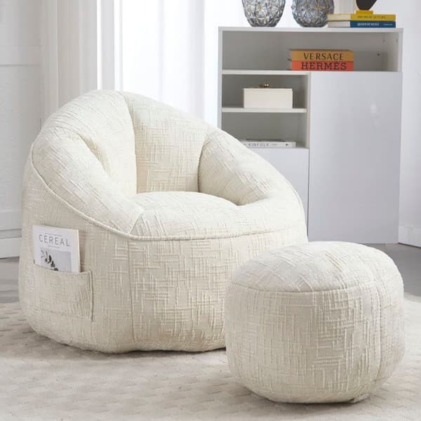 Hocker soffa stol högtrycksskum hocker vuxenmaterial med komprimerad skumkuddar hocker med fotstöd (beige)