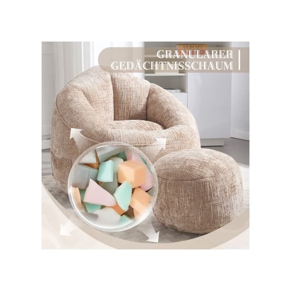 Pouf Soffa Stol Tryckluftspuff Vuxenmaterial med komprimerad skumvaddering Puff med fotstöd (Kaki)
