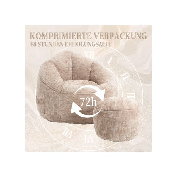 Pouf Soffa Stol Tryckluftspuff Vuxenmaterial med komprimerad skumvaddering Puff med fotstöd (Kaki)
