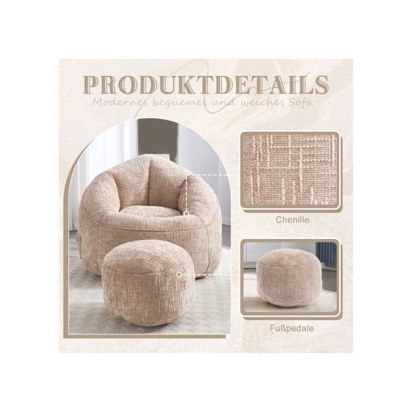 Pouf Soffa Stol Tryckluftspuff Vuxenmaterial med komprimerad skumvaddering Puff med fotstöd (Kaki)