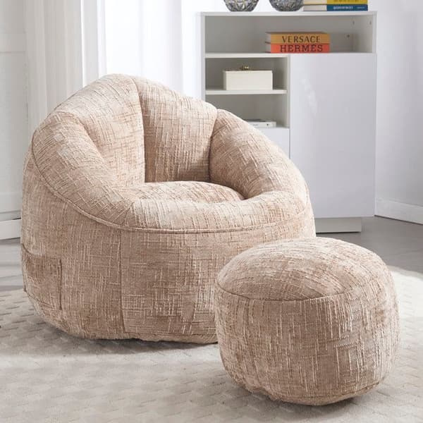 Pouf Soffa Stol Tryckluftspuff Vuxenmaterial med komprimerad skumvaddering Puff med fotstöd (Kaki)