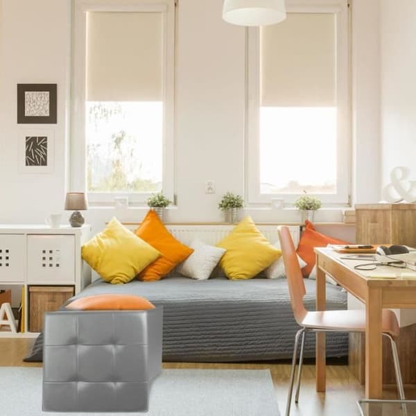 Ottoman Square vikbar förvaringslåda i grå konstläder - Home Deco Factory HD3401
