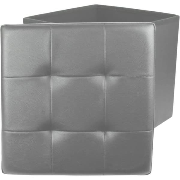 Ottoman Square vikbar förvaringslåda i grå konstläder - Home Deco Factory HD3401