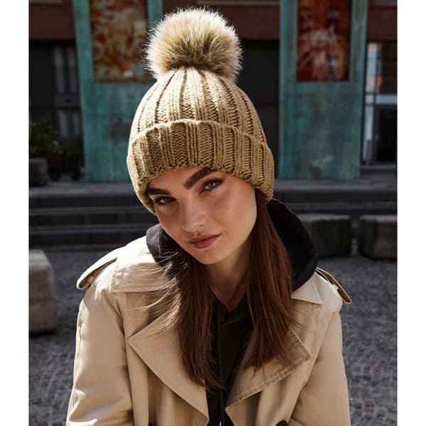 Beechfield Unisex pels Pop Pom Chunky Beanie