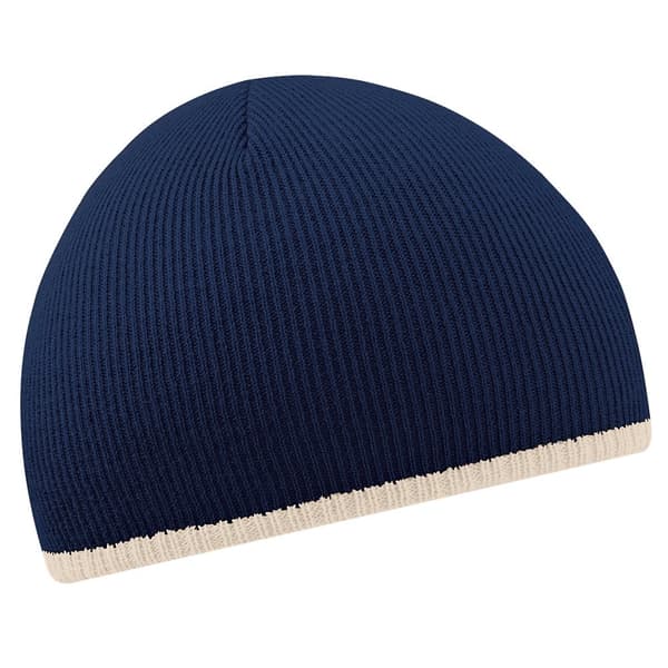Beechfield Unisex tofarvet strikket vintermåtte med tofarvet strik French Navy/Stone One Size